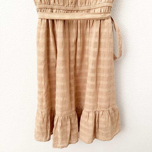 VELVET HEART | Tabitha Tan Nude Flutter Sleeve Stripe Dress Belted | Size Small - Picture 7 of 8